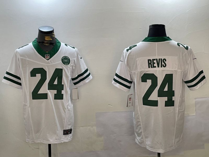 Men New York Jets #24 Revis White Throwback 2024 Nike Vapor Limited NFL Jersey style 2->new england patriots->NFL Jersey